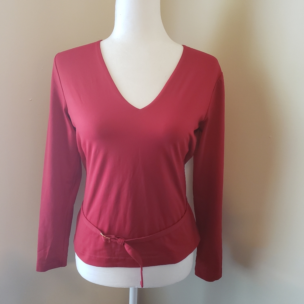 Worth red top with brass buckle accent